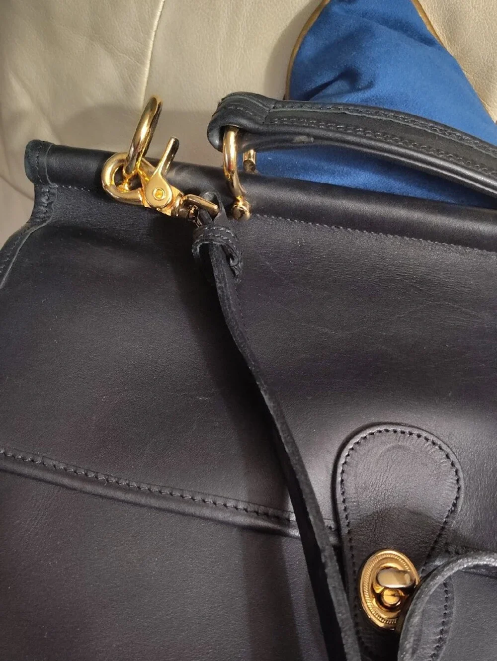 Black Leather Unisex Briefcase with Gold-Tone Hardware